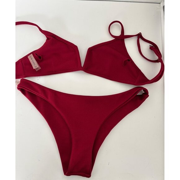 Ribbed Swimsuit 6 Bikini Plunge Neckline Athleisure Minimalist Chic Coquette - Picture 12 of 14